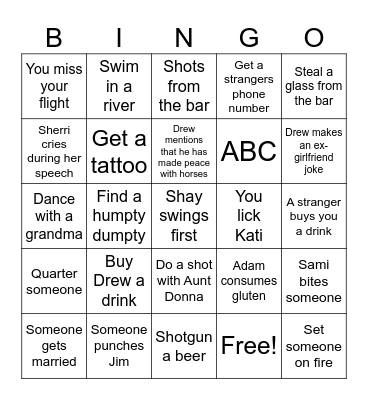 Thursday Bingo Card