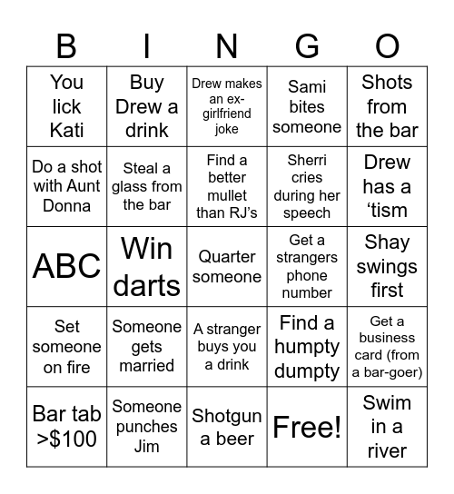 Thursday Bingo Card