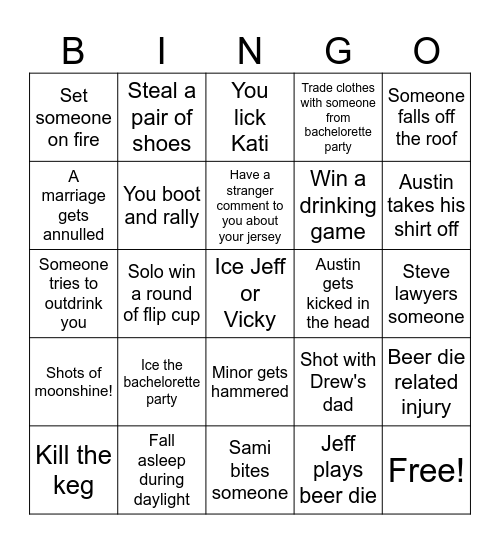 Saturday Bingo Card