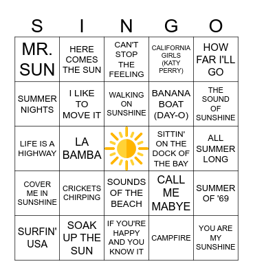 SONGS OF THE SUMMER Bingo Card