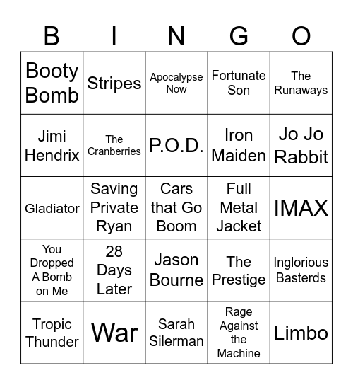 Da' Bomb Bingo Card