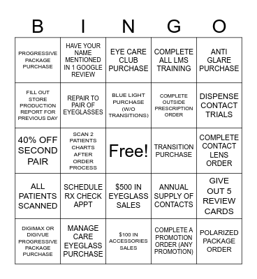 OPTICIAN Bingo Card