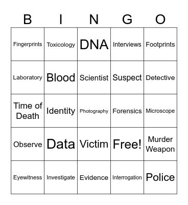 Forensics Bingo Card
