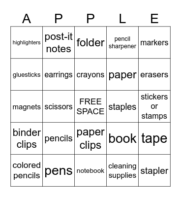 Teacher Shower Bingo Card