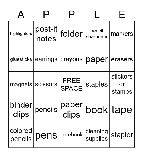 Teacher Shower Bingo Card