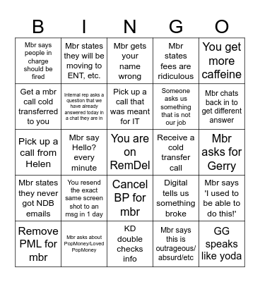 Untitled Bingo Card