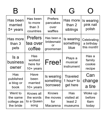 Wedding Bingo Card