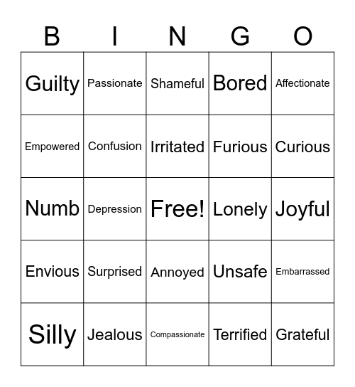 Emotional Regulation BingoBo Bingo Card
