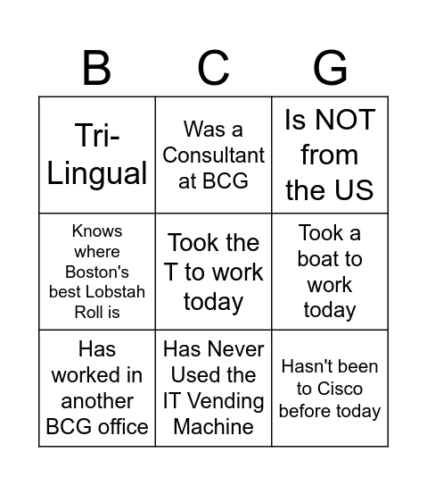 Meet BCGers Who: Bingo Card