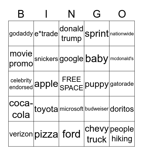 SUPER BOWL BINGO Card