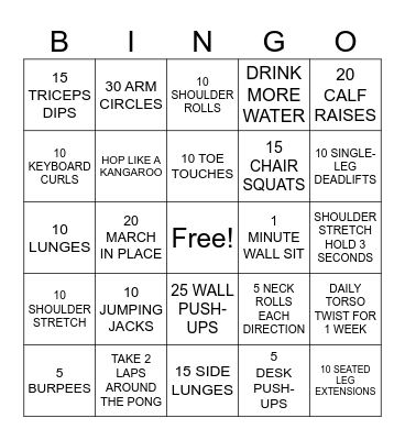 TBN FITNESS BINGO Card