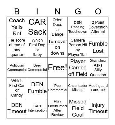 SUPER BOWL BINGO Card