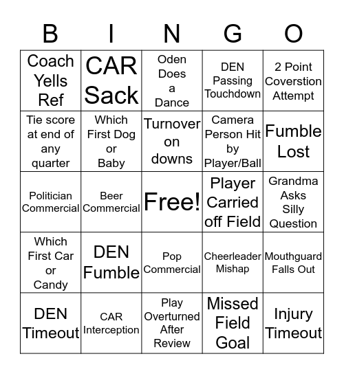 SUPER BOWL BINGO Card