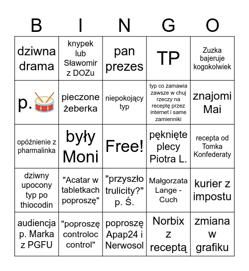 najbardziej zwariowany dzień w aptece Bingo Card