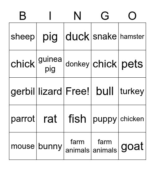 pets & farm animals Bingo Card