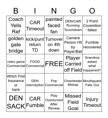 SUPER BOWL BINGO Card