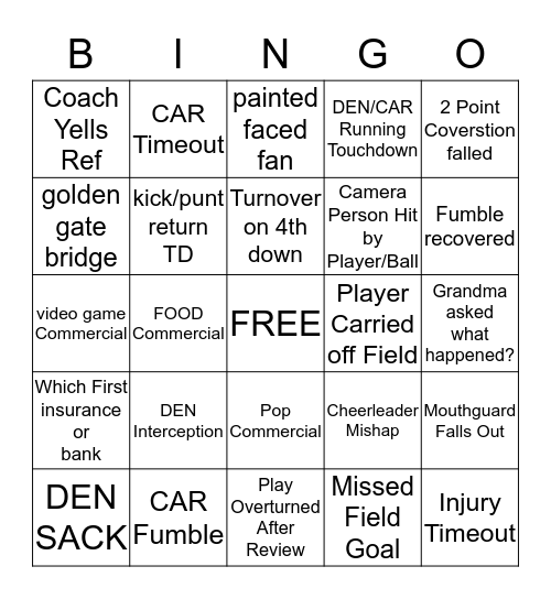 SUPER BOWL BINGO Card