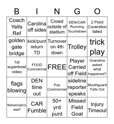 SUPER BOWL BINGO Card