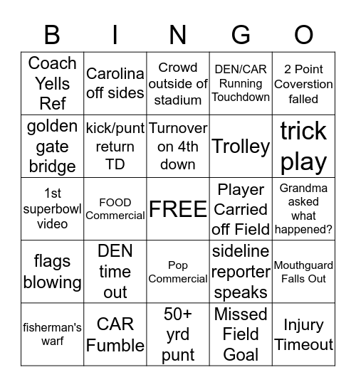 SUPER BOWL BINGO Card