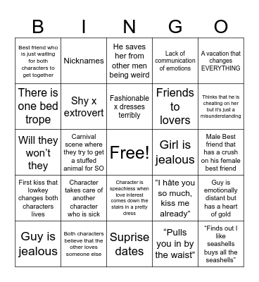 Fanfic/general romance novels bingo Card