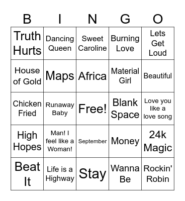 M U S I C Bingo Card