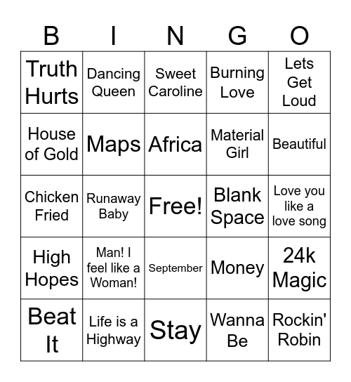 M U S I C Bingo Card
