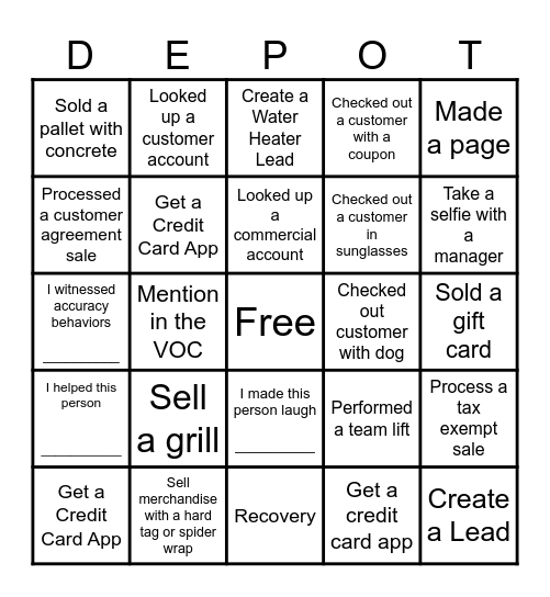 Operation Bingo Card