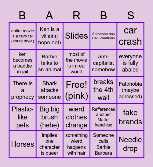 Barbie (2023) bingo Card