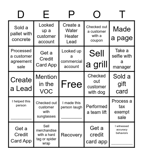 Operation Bingo Card