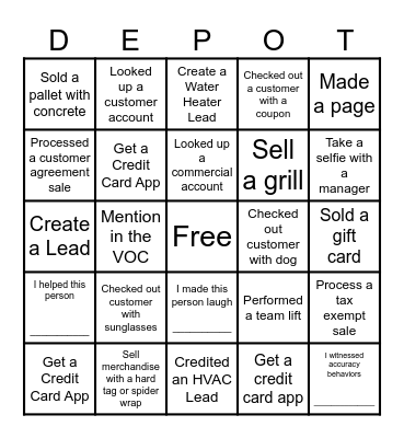 Operation Bingo Card