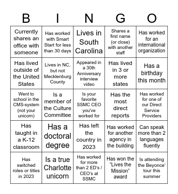 SSMC  Summer 2023 Bingo Card
