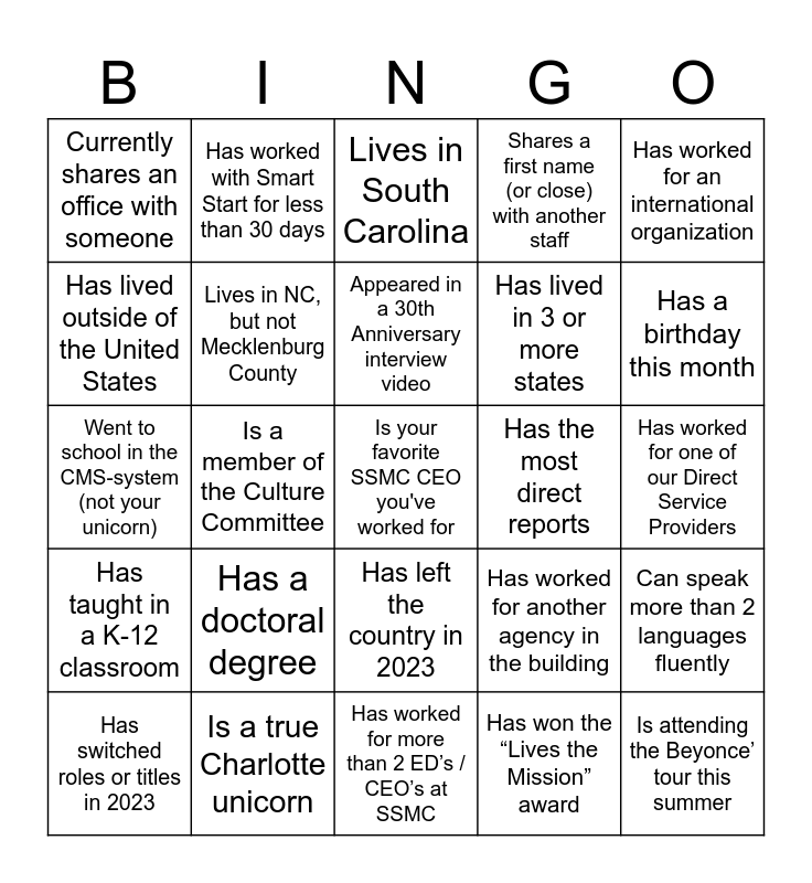 Smart Start Summer 2023 Bingo Card