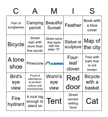 CAMIS Scavenger Hunt BINGO Card