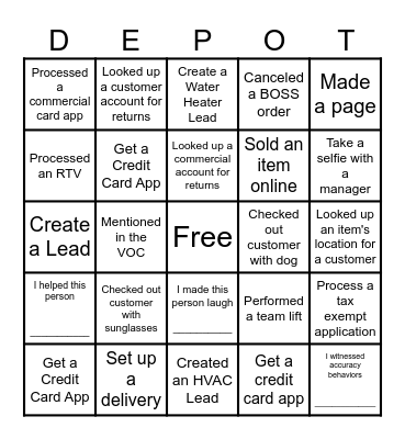 Operation Bingo Card