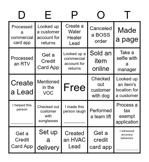 Operation Bingo Card