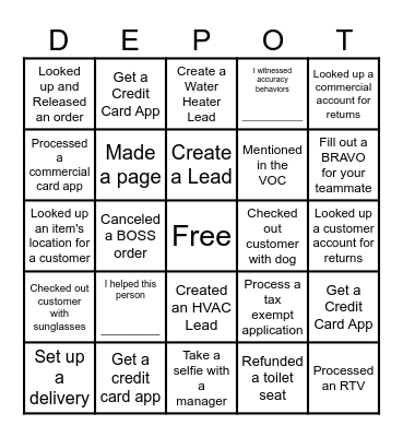 Operation Bingo Card