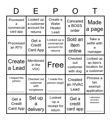 Operation Bingo Card
