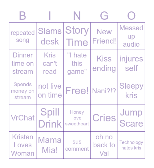 Kchris10 Stream Bingo Card