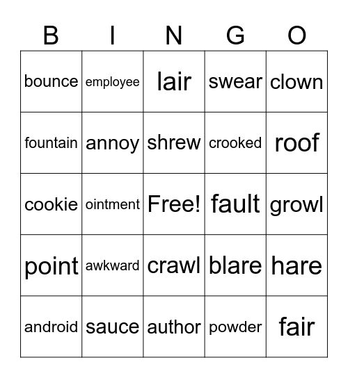 Dipthong Bingo Card