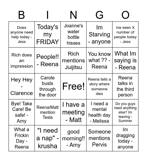 NBI Bingo Card