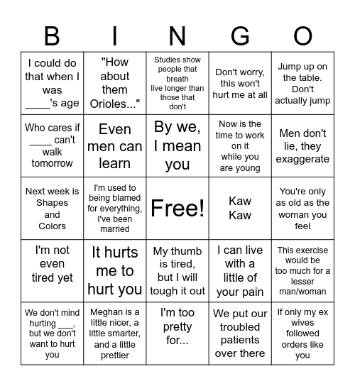 BILL'S BANTER BINGO Card