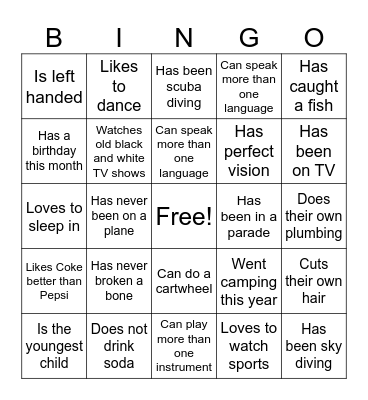 Get to Know You Bingo Card