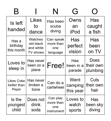 Get to Know You Bingo Card