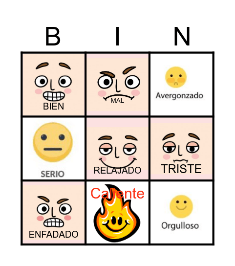 Emociones en español Bingo Card