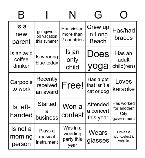 Find Someone Who Bingo Card