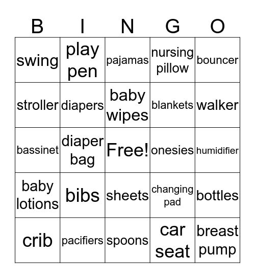 Mariarosa's Baby Shower  Bingo Card