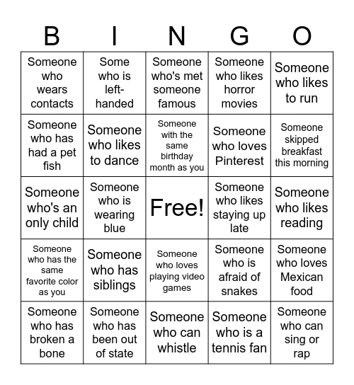 Human Bingo Card