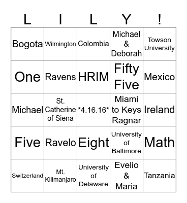 Bridal Bingo Card