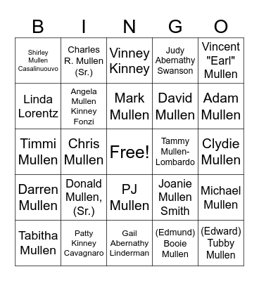 Family  Bingo Card