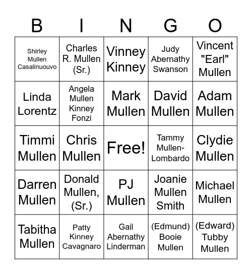 Family  Bingo Card